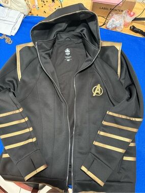 Disney Avengers Black Hoodie Jacket with Gold Accents